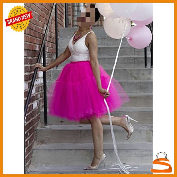 Knee-Length Tulle Tutu Skirt with 6 Layers, Elastic Waist, One Size - Picture 6 of 8